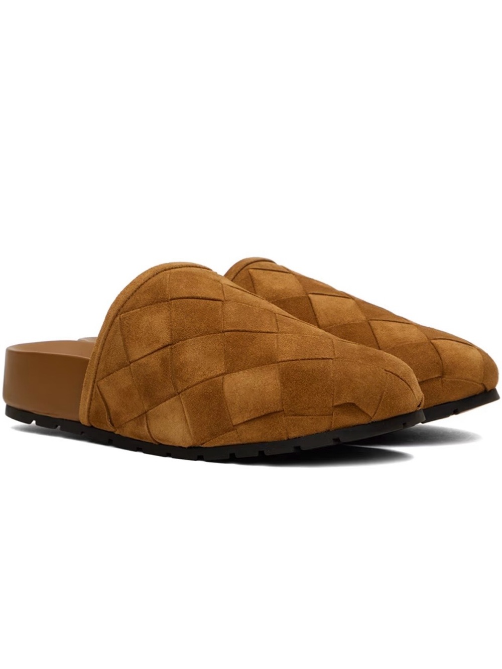 Bottega Veneta Tan Quilted Suede Slip-On Mules
